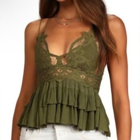 Free People - S - Women’s Adella Camisole Top in Olive Sparrow - Picture 3 of 6